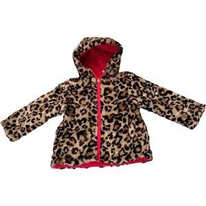Hot Pink Reversable  Fur Leopard Girls Coat S 4T